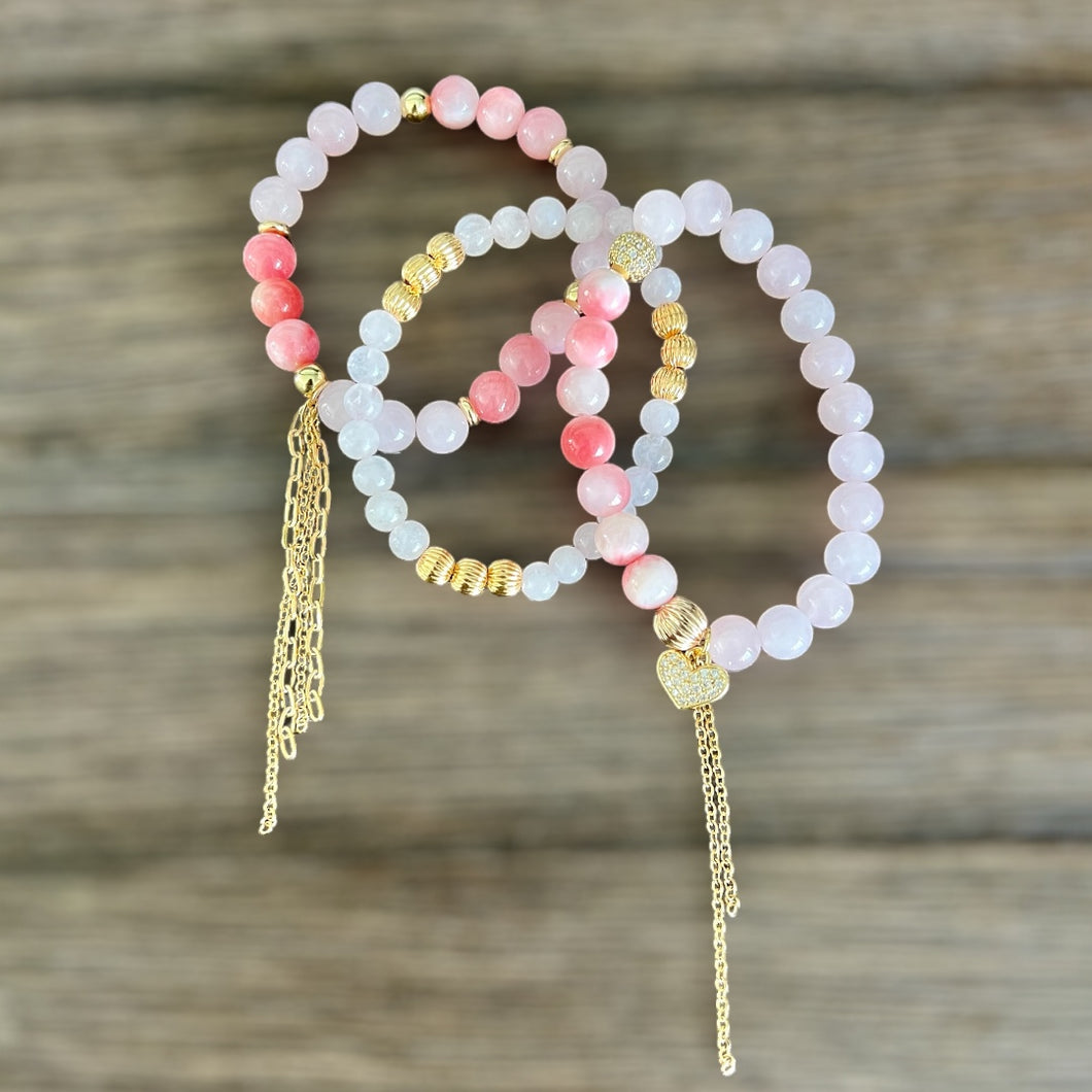 Rose Quartz and Pink Jade Bracelet Set.