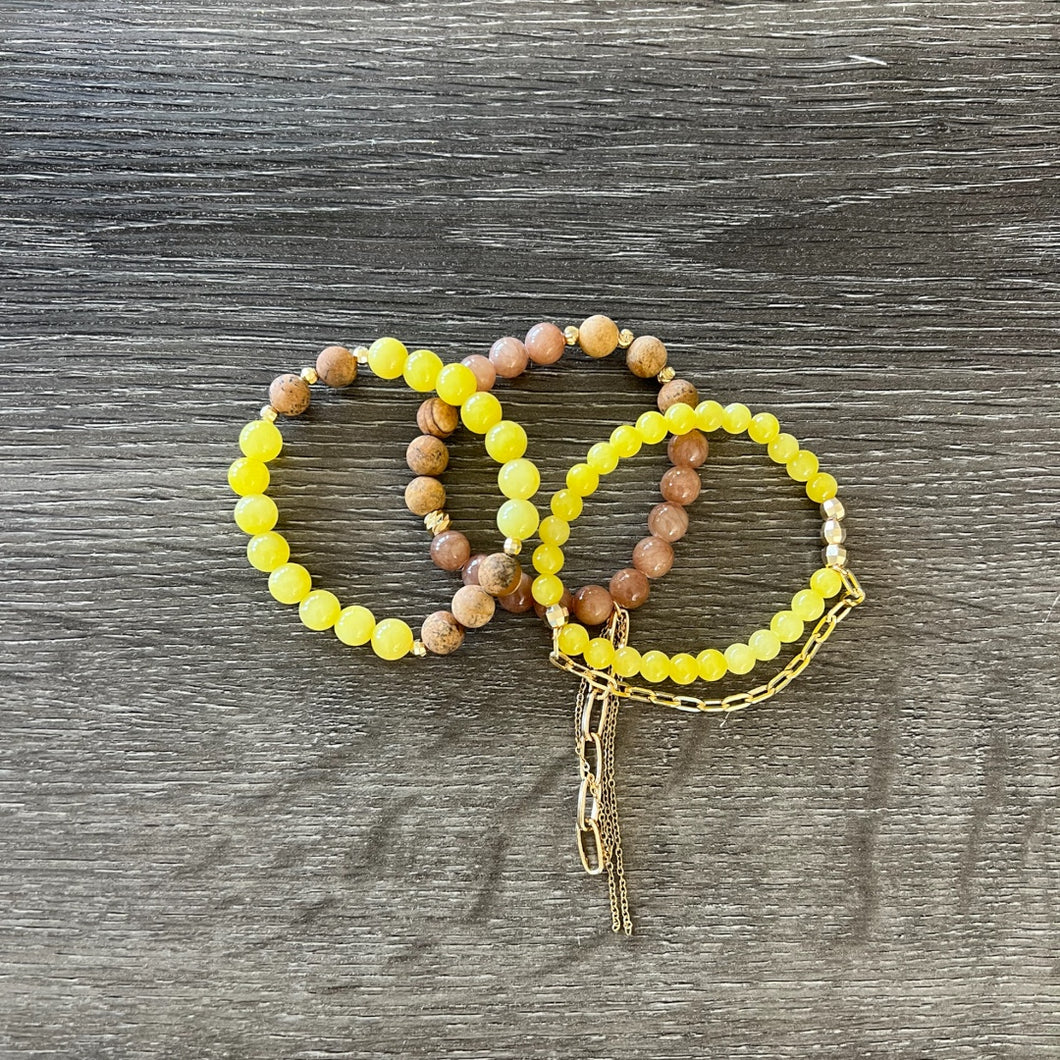 Yellow and tan bracelet set