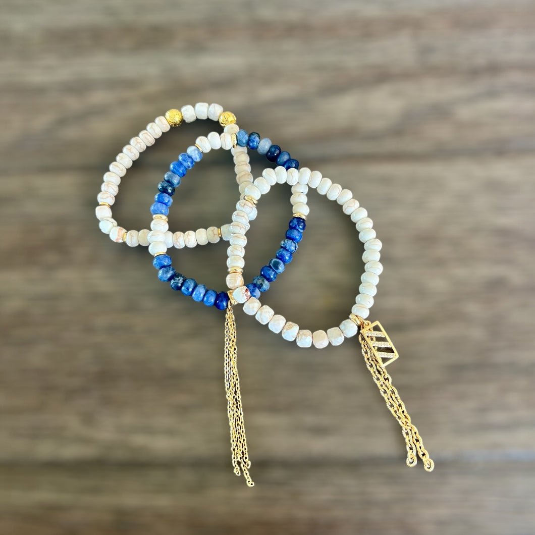 Cream and Blue Bracelet Set