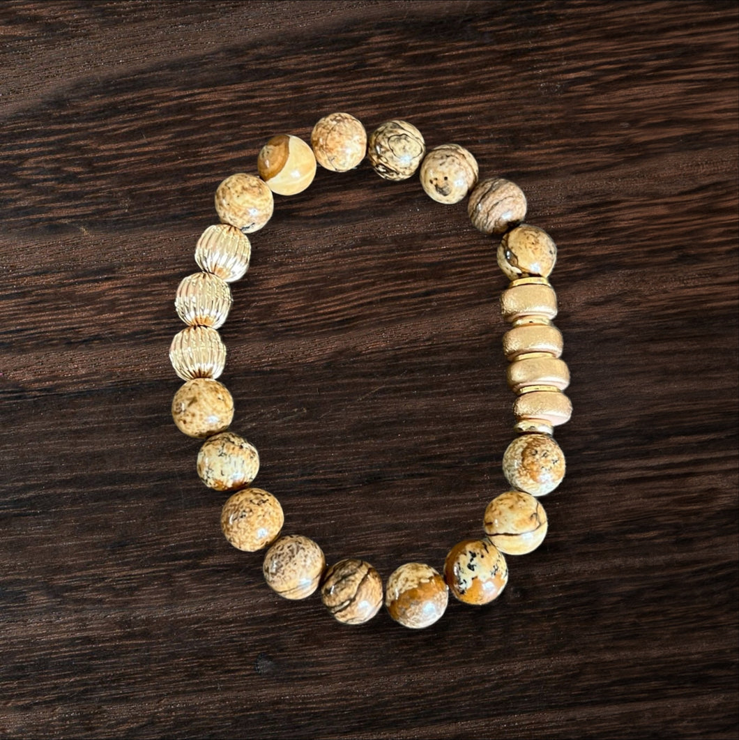 Tan and gold beaded bracelet