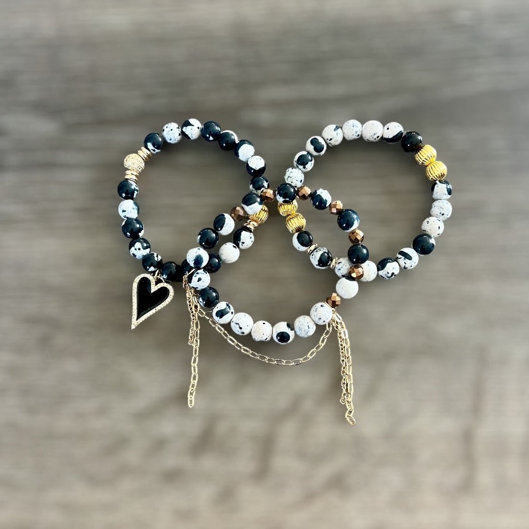 Black, White, and Gold Heart Set