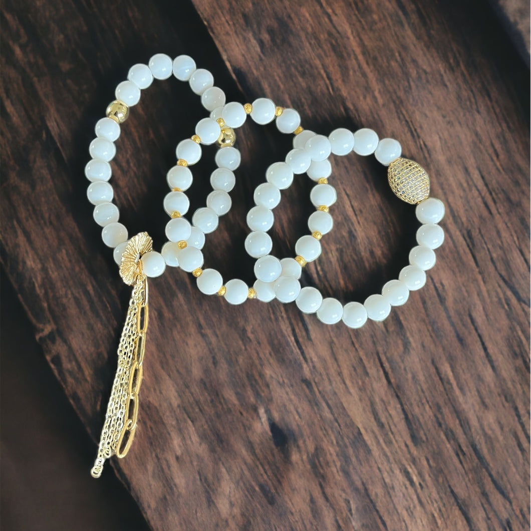 White Shell Bead Bracelet Set