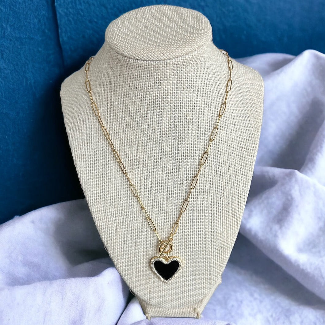 Black Enamel Heart Necklace