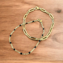 Load image into Gallery viewer, Gold and Black Enamel Dainty Chain Bracelet
