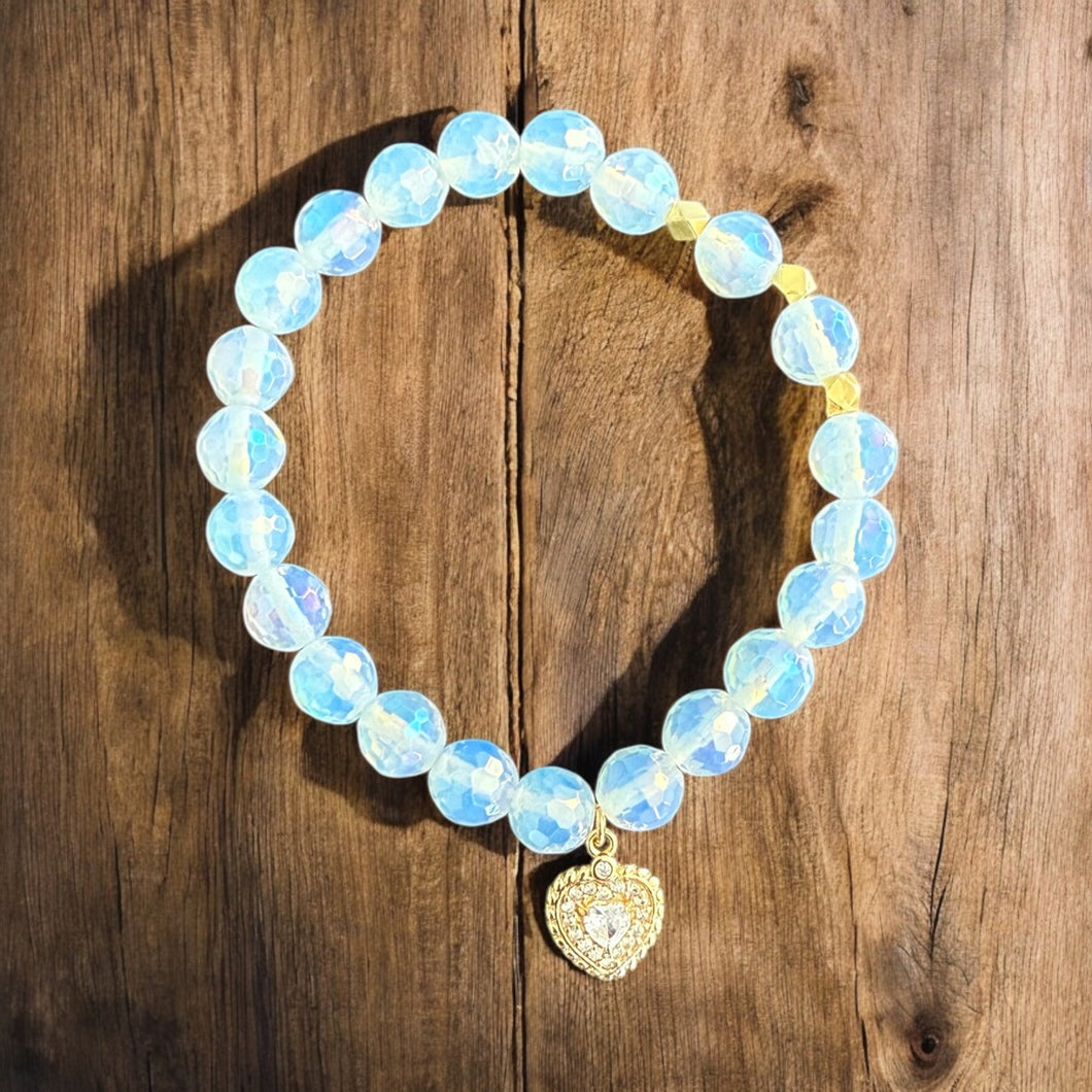 8mm Faceted Opalite Charm Bracelet