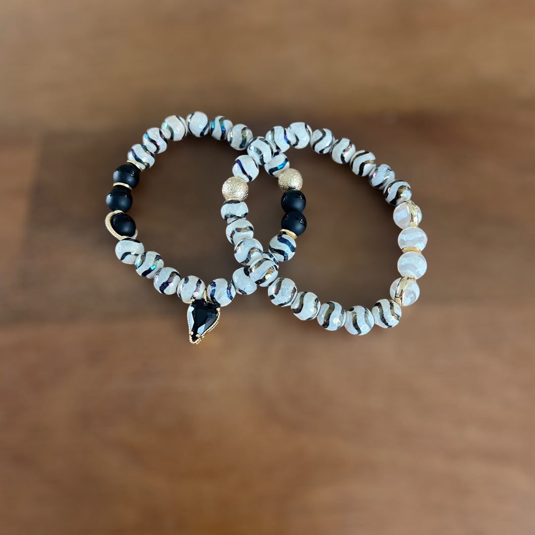 Black and White Agate Bracelet Set