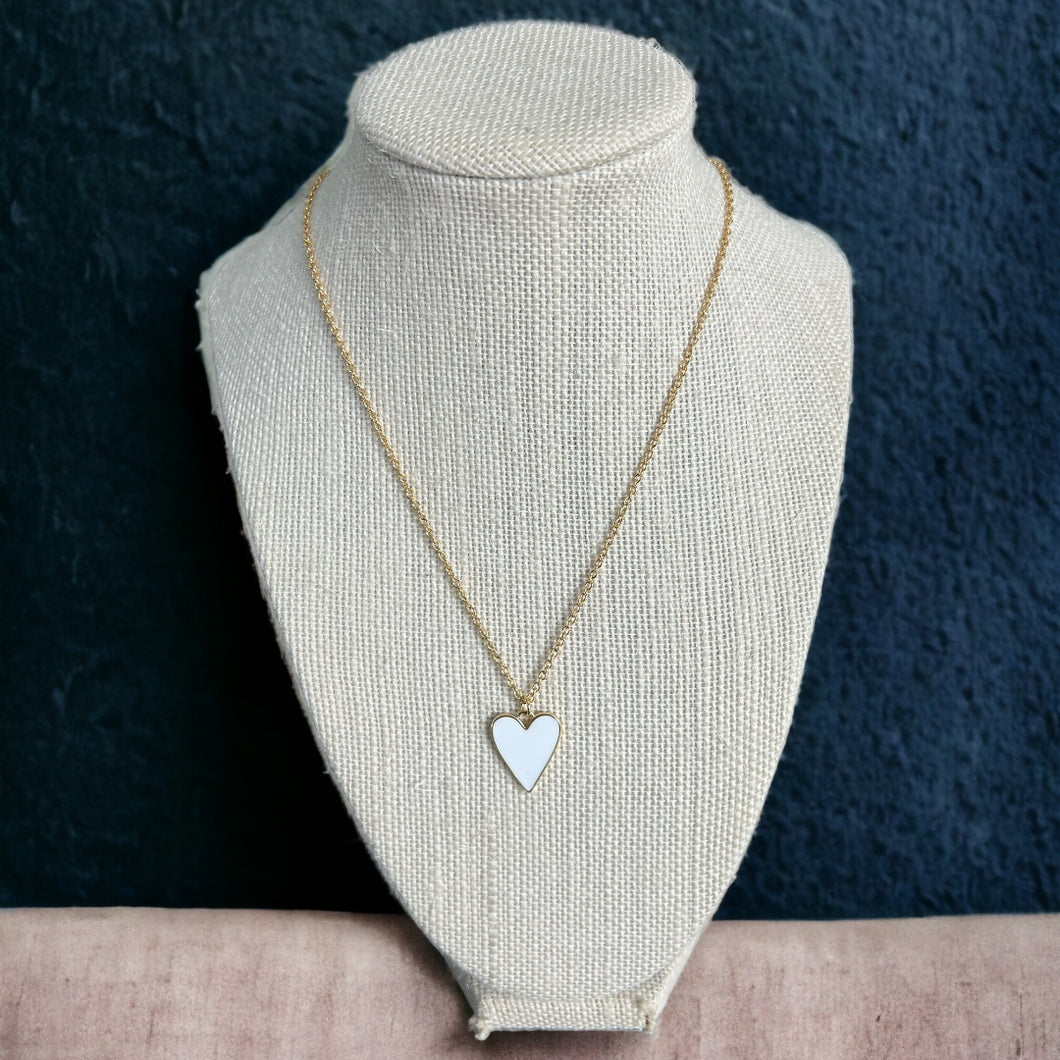 White Enamel Heart Necklace