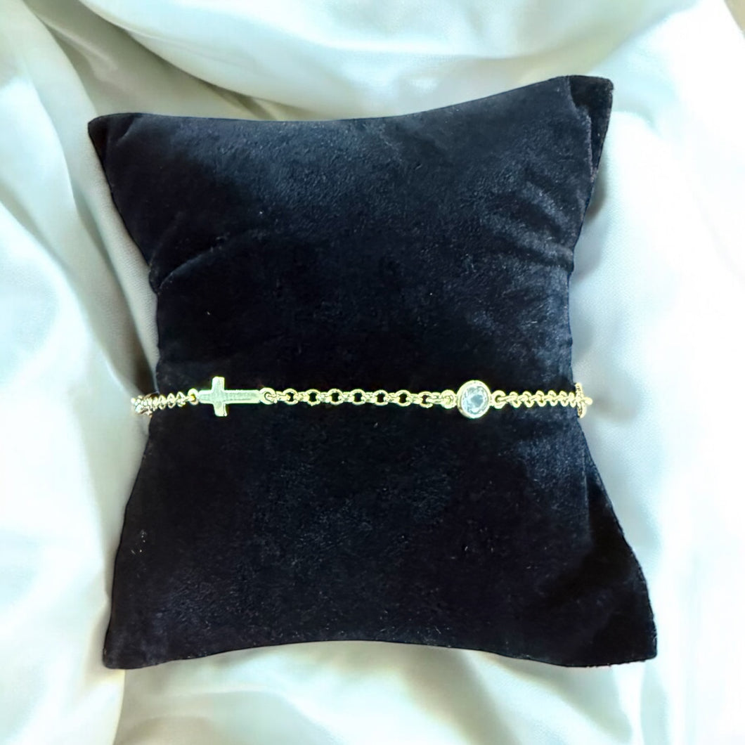 Cross and Crystal Chain Link Bracelet