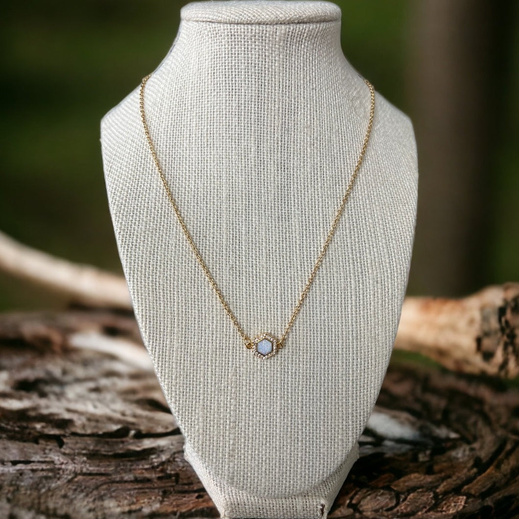 Gold Opal Charm Necklace Dainty Chain