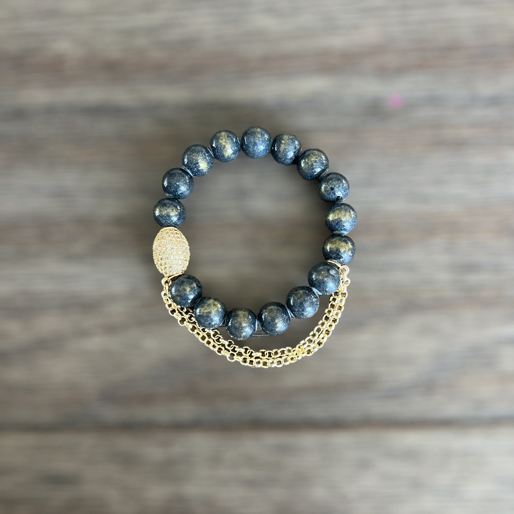 Gold Painted Dark Grey Jade Bracelet