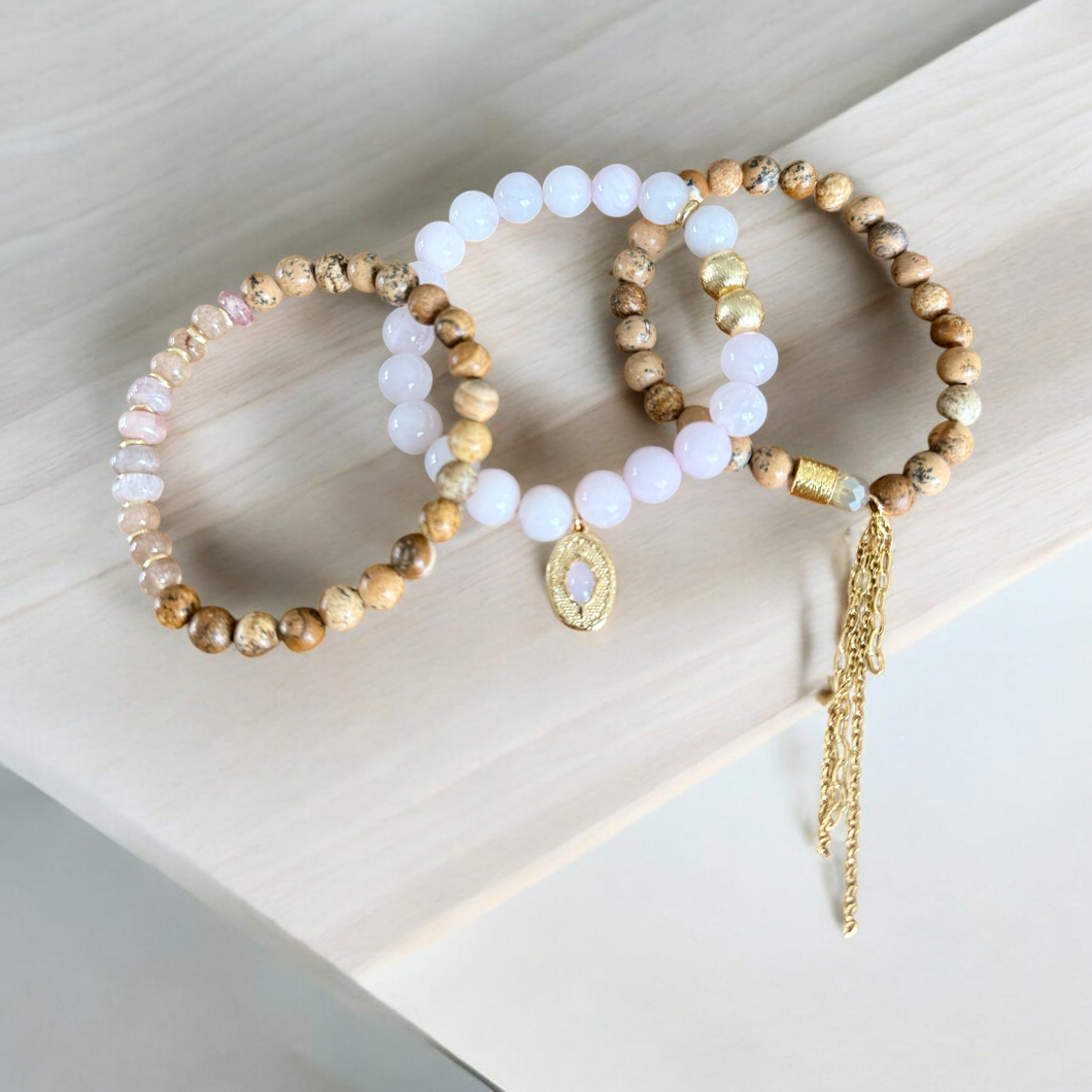 Pink and tan bracelet set