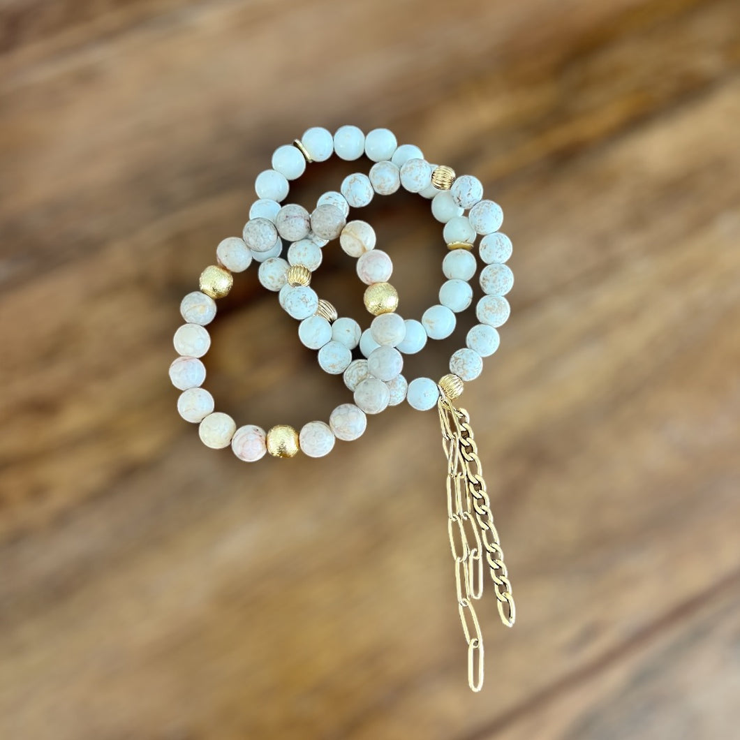 Medical Stone and White Turquoise Bracelet Set