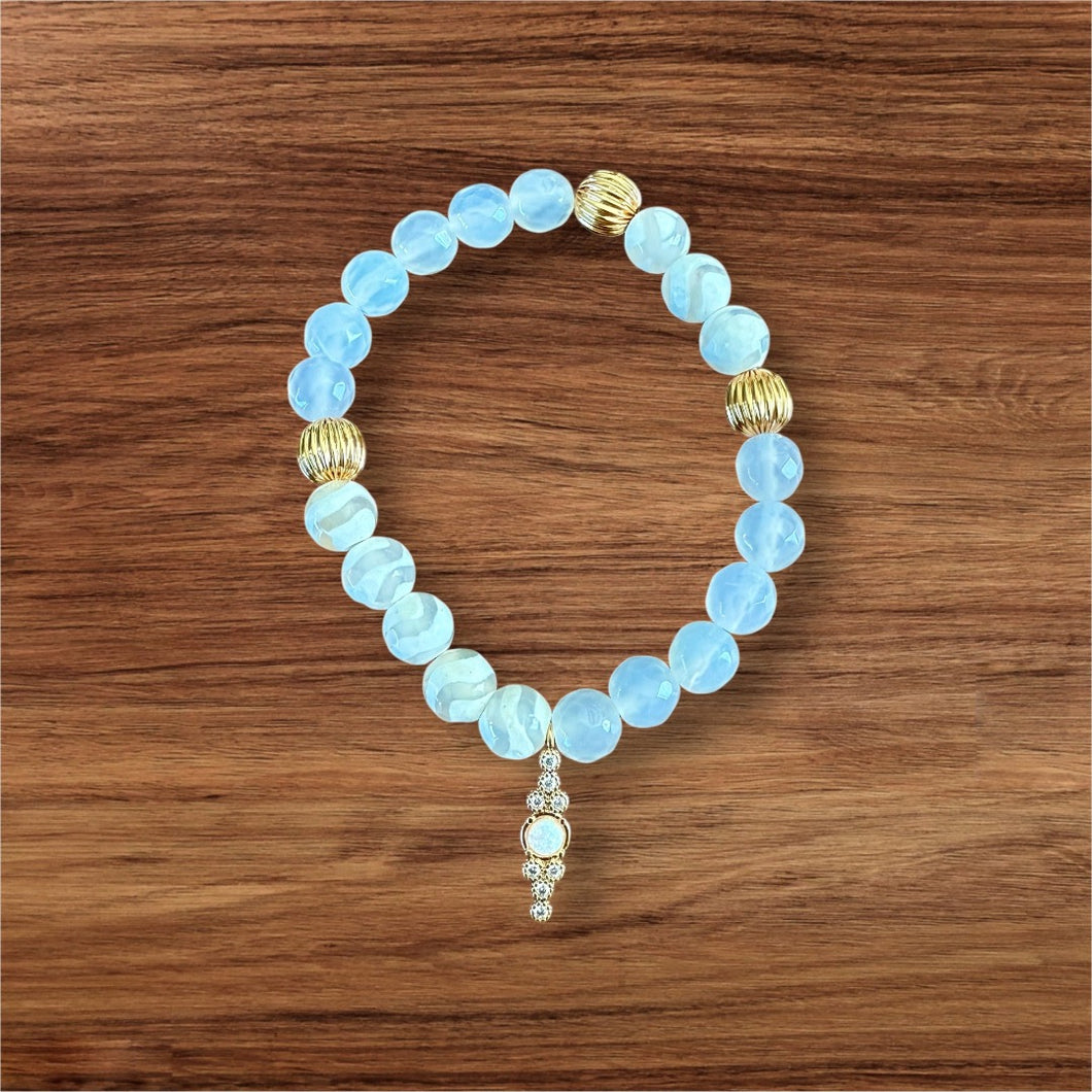 DZI Agate, Jade, and Gold Bracelet