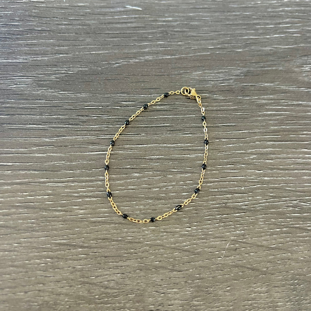 Gold and Black Enamel Dainty Chain Bracelet