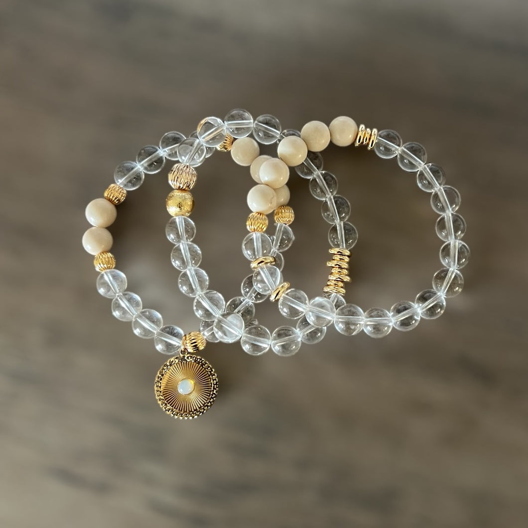 Clear quartz and gold filled bracelet set