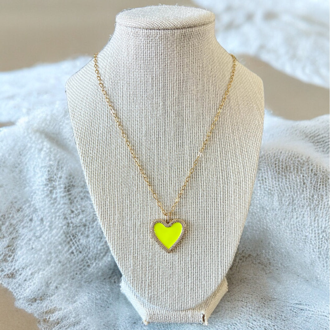 Highlighter Yellow Heart Necklace