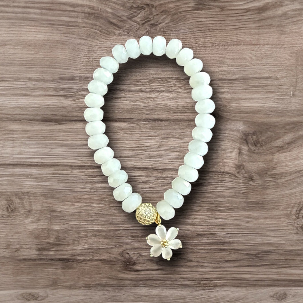 Moonstone Bracelet with Flower Charm