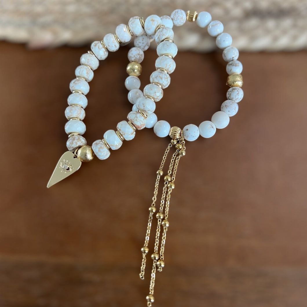 White Turquoise and Gold Bracelet Set