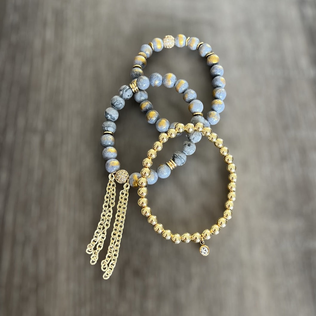 Grey and Gold Set of 3 Bracelets