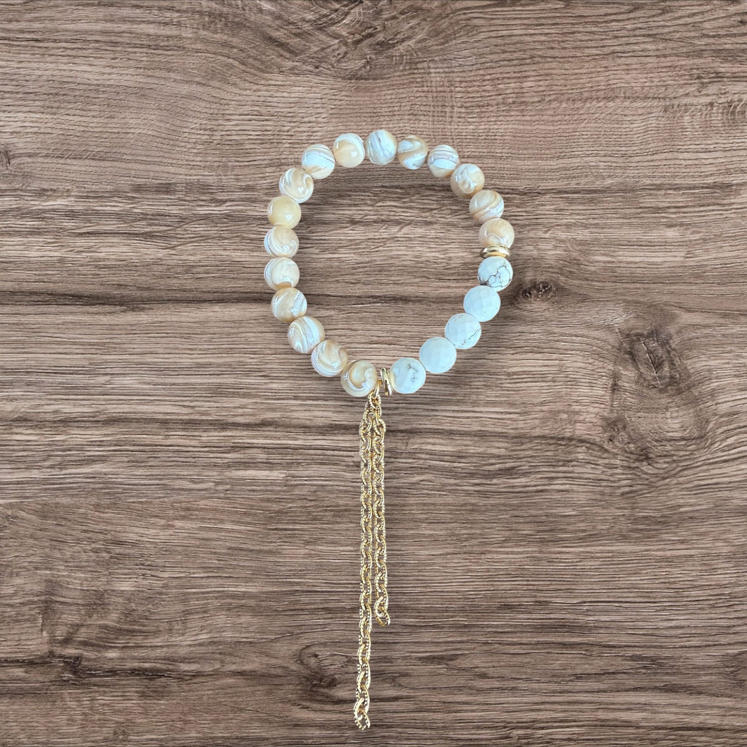 Shell and White Turquoise with Chain Fringe