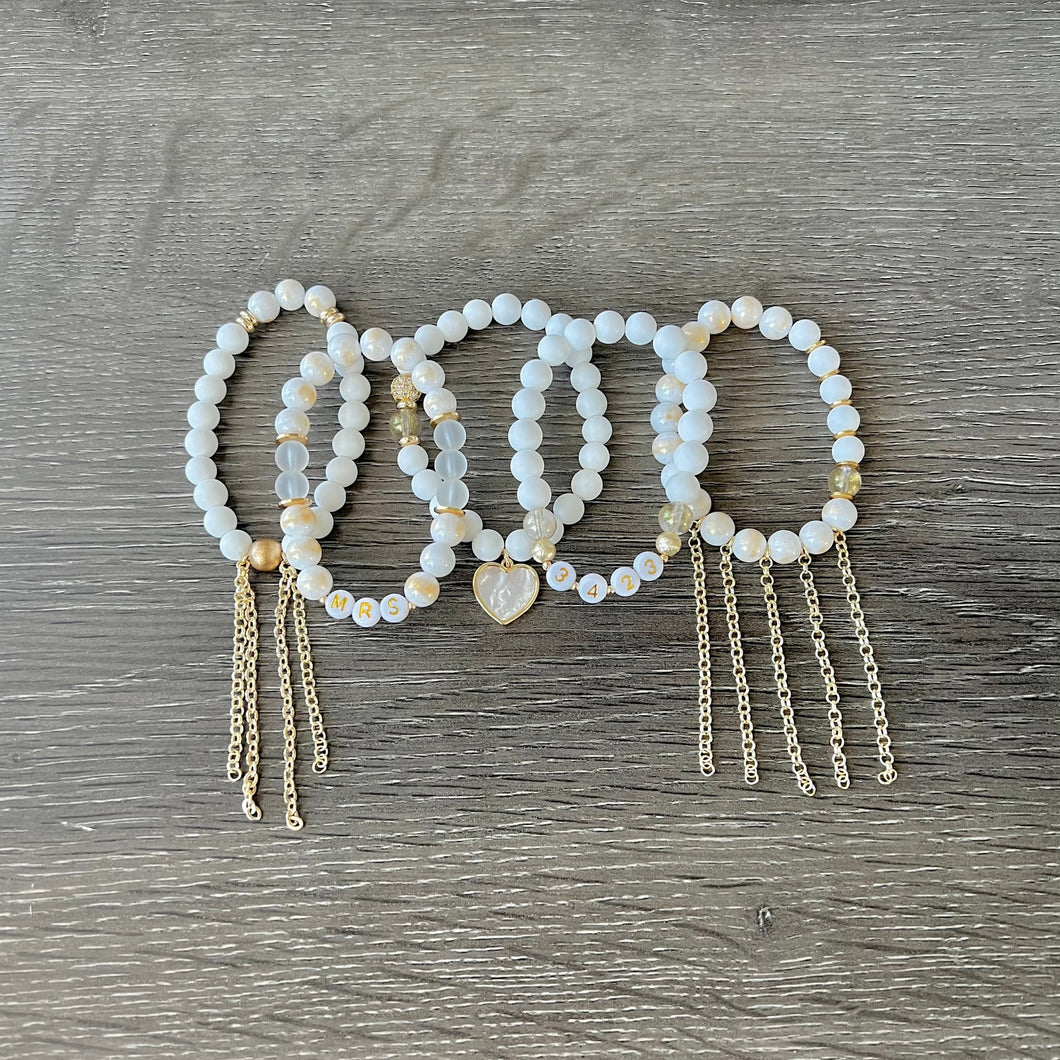 White and Gold Gemstone Bridal Gift Set Custom with your Date